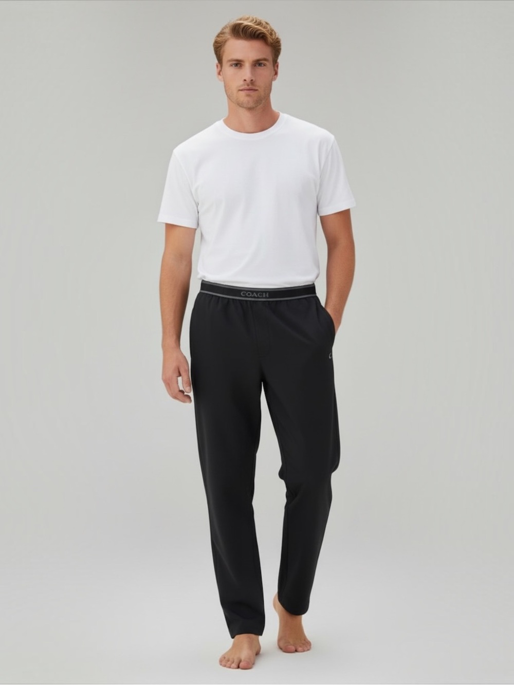 COACH Men’s Black Cotton Lounge Pajama Pants XL Limited Edition Logo Waist C5229